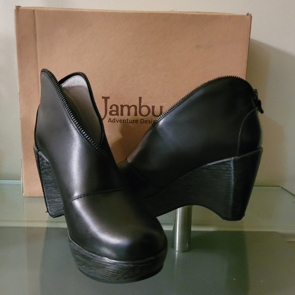 JAMBU WOMEN INDIGO BLACK WEDGE BOOTIES SZ 8 1/2